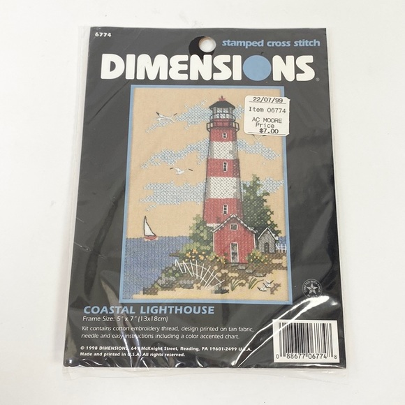Vintage Other - NOS 1998 Dimensions Stamped Cross Stitch Kit Coastal Lighthouse 5 x 7